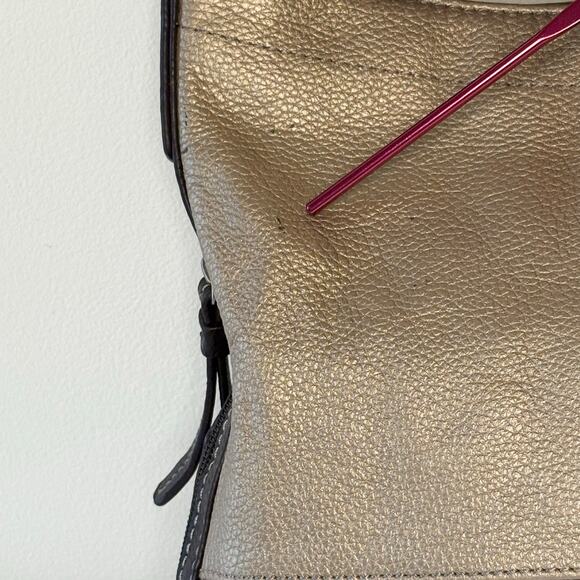 Tignanello Pebble Leather Shoulder Bag | Brown, Silver & Gold Color Block | EUC - Picture 9 of 13